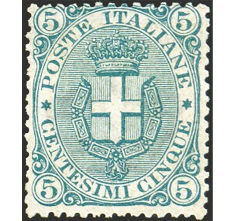 1891 - Stemma 5 c. verde, n° 59 con discreta centratura. Cert.: Biondi. Cat. € 2.495 (**)