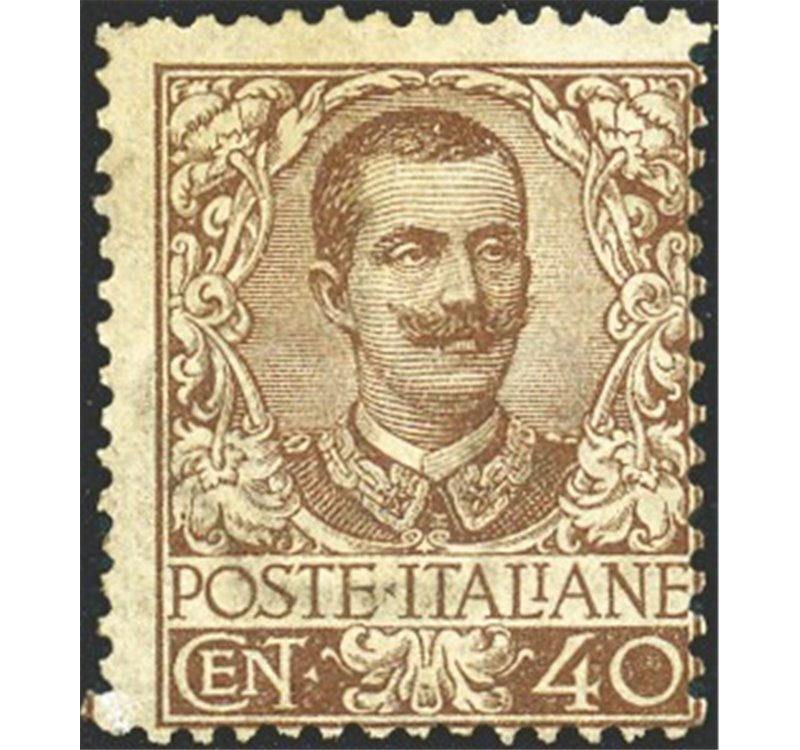 1901 - Floreale 40 c. bruno, n° 74. Cert.: Biondi. Cat. € 3.750 (**)