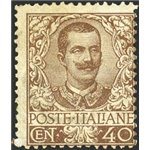 1901 - Floreale 40 c. bruno, n° 74. Cert.: Biondi. Cat. € 3.750 (**)