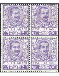 1901 - Floreale 50 c., n° 76 in quartina di ottima qualità. Cert.: ED. Cat. € 18.000++ (**)