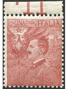 1905 - Saggio Michetti 1 £ carminio bordo di foglio. Cert.: Biondi (**)
