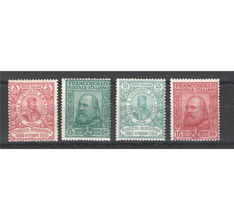 1910 - Garibaldi, serie n° 87/90. Cert.: IC. Cat. € 2.600 (**)