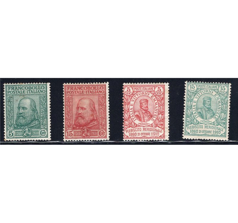 1910 - Garibaldi, serie n° 87/90. Cert.: IC. Cat. € 650 (*)
