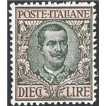 1910 - Floreale 10 £, n° 91 con ottima centratura. Cert.: IC. Cat. € 1.400 (**)