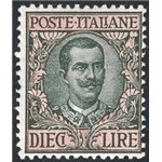 1910 - Floreale 10 £, n° 91. Cert.: IC. Cat. € 350 (**)