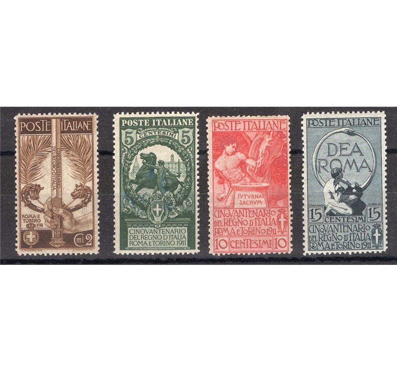 1911 - Unità d'Italia, serie n° 92/95 con ottima centratura. Cert.: IC. Cat. € 1.800 (**)