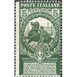 1911 - Unità d'Italia 5 c. verde dent. 13½, n° 93a. Cert.: IC. Cat. € 375 (**)