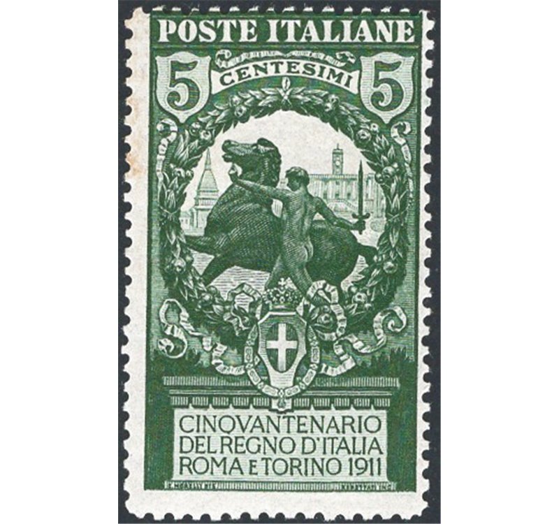 1911 - Unità d'Italia 5 c. bruno dent. 13½, n° 93a. Cert.: IC. Cat. € 250 (*)