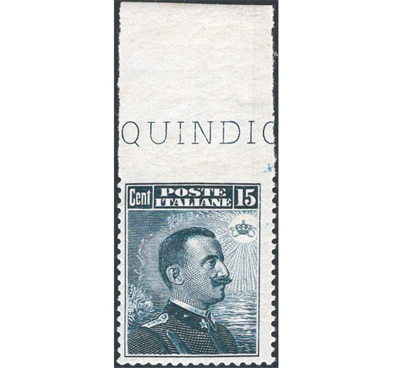 1911 - Michetti 15 c. grigio nero, n° 96f non dent. in alto con bordo di foglio completo. Cert.: IC. Cat. € 600 (**)