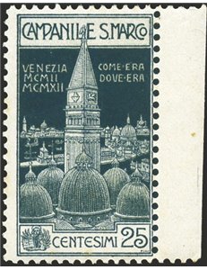 1912 - Campanile di Venezia, erinnofilo con valore da 25 c. e con dicitura "Campanile S. Marco" invece di "Poste Italiane" (*)