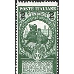 1913 - Unità d'Italia 2 c. soprast. su 5 verde dent. 13½, n° 99a. Cat. € 75 (**)