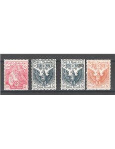 1915/16 - Pro Croce Rossa, serie n° 102/5 con ottima centratura. Cert.: Biondi. Cat. € 500 (**)