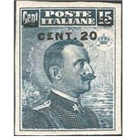 1916 - Michetti 20 c. su 14 grigio nero non dent., n° 106m. Firm.: Chia - ED. Cat. € 220 (*)