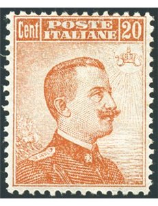 1916 - Michetti 20 c. arancio senza filigrana con ottima centratura, n° 107. Cert.: Biondi. Cat. € 1.200 (**)
