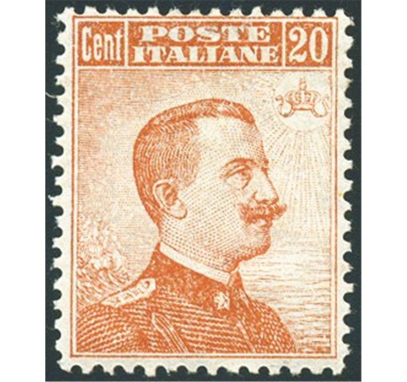 1916 - Michetti 20 c. arancio senza filigrana con ottima centratura, n° 107. Cert.: Biondi. Cat. € 1.200 (**)