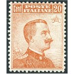 1916 - Michetti 20 c. arancio senza filigrana con ottima centratura, n° 107. Cert.: Biondi. Cat. € 1.200 (**)