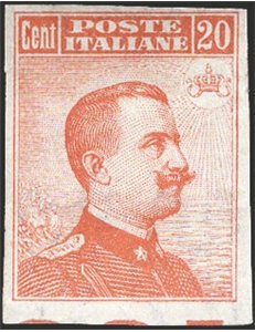 1916 - Michetti 20 c. arancio con varietà solo filigrana lettere e non dent., n° 109aa. Firm.: Chia. Cert.: IC (**)