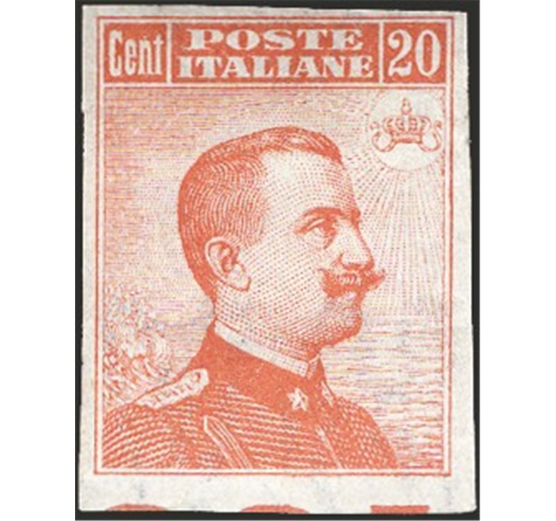 1916 - Michetti 20 c. arancio con varietà solo filigrana lettere e non dent., n° 109aa. Firm.: Chia. Cert.: IC (**)
