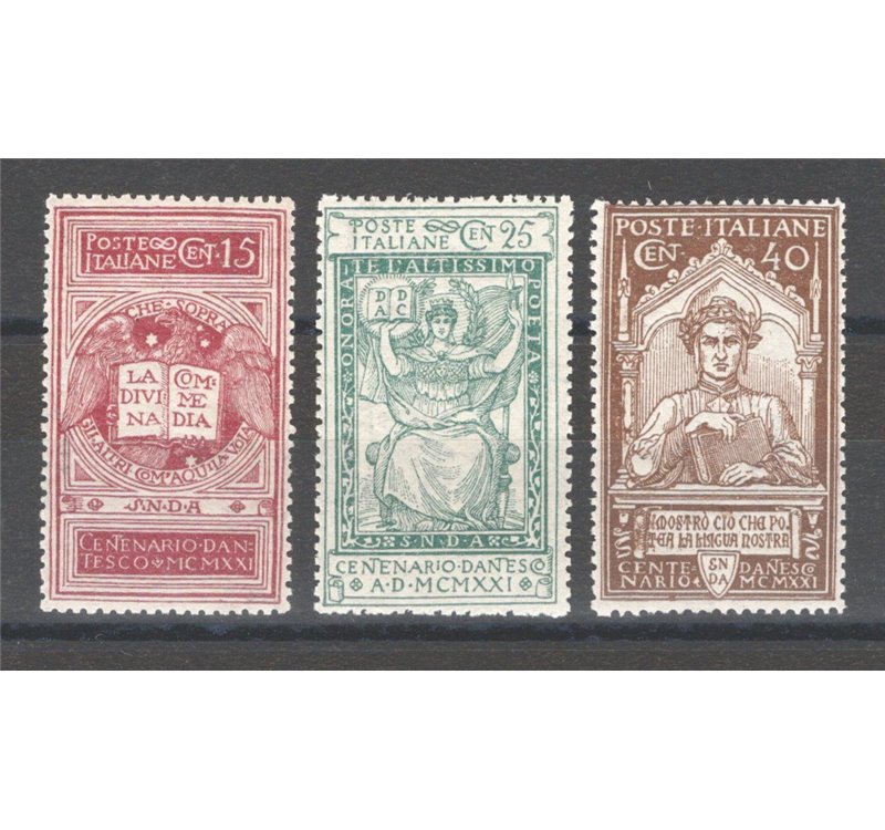 1921 - Dante, serie n° 116/18 con ottima centratura. Cert.: Biondi. Cat. € 350 (**)