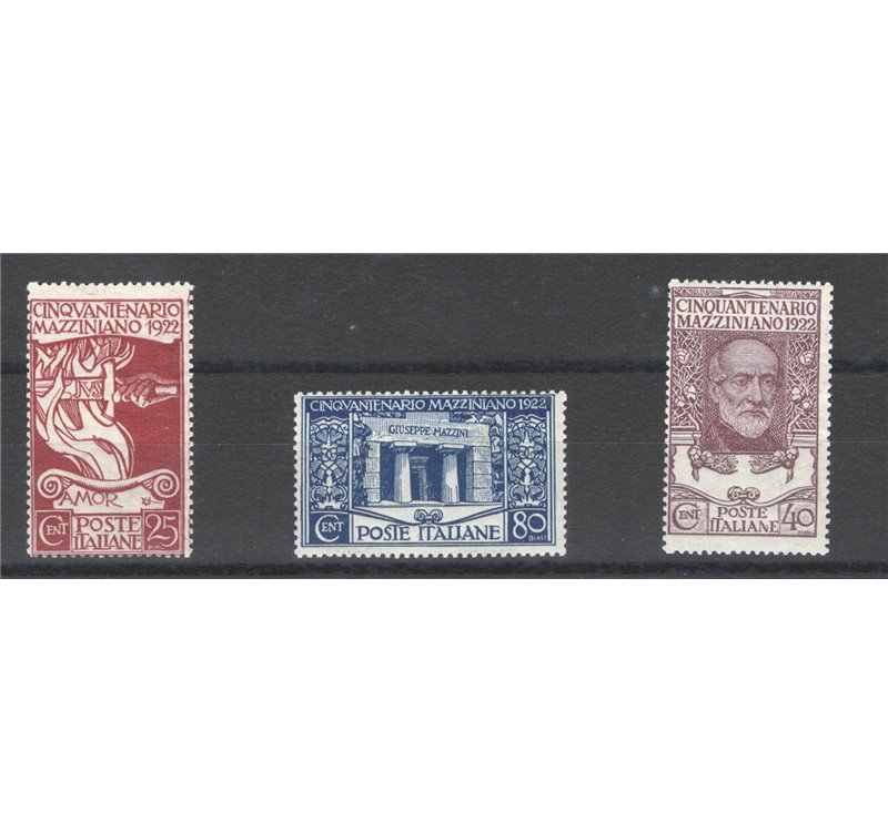 1922 - Mazzini, serie n° 128/30. Cat. € 200 (**)