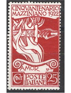 1922 - Mazzini 25 c. bruno rosso con varietà "e" di "cent." deformata n° 41 del foglio, n° 128g. Cat. € 180 (**)