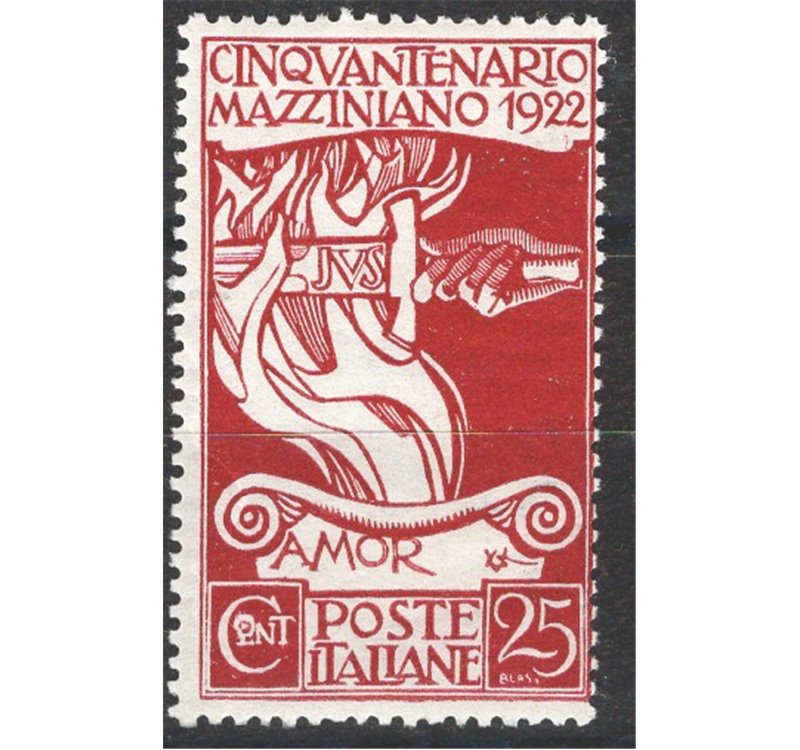 1922 - Mazzini 25 c. bruno rosso con varietà "e" di "cent." deformata n° 41 del foglio, n° 128g. Cat. € 180 (**)