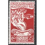 1922 - Mazzini 25 c. bruno rosso con varietà "e" di "cent." deformata n° 41 del foglio, n° 128g. Cat. € 180 (**)