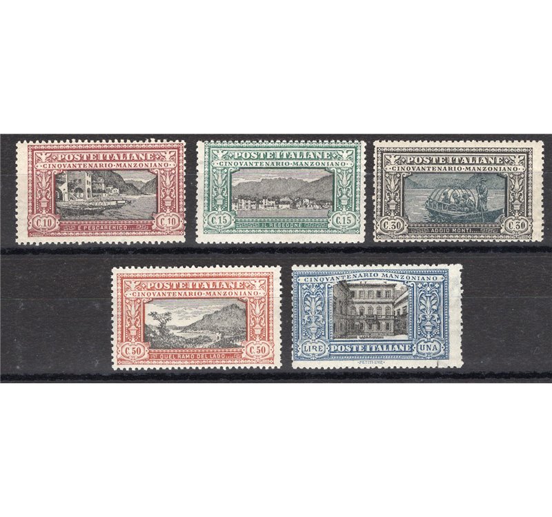 1923 - Manzoni, serie n° 151/55. Cert.: Biondi. Cat. € 1.000 (**)