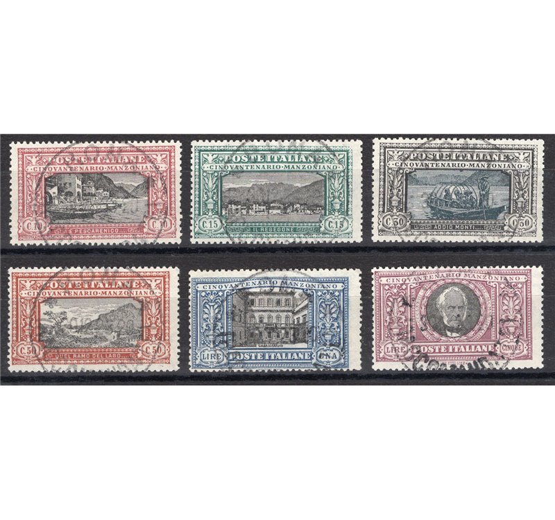 1923 - Manzoni, serie n° 151/56 con annulli originali di Roma del 30/12/1923 in data di validità. Cert.: IC.  Cat. € 9.000 (U)