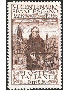 1926 - S. Francesco 5 £ bruno, n° 197 con annullo originale in data. Cert.: IC. Cat. € 240 (U)