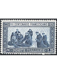 1926 - S. Francesco 1,25 £ dent. 13½, n° 196. Cert.: Chia. Cat. € 1.650 (**)