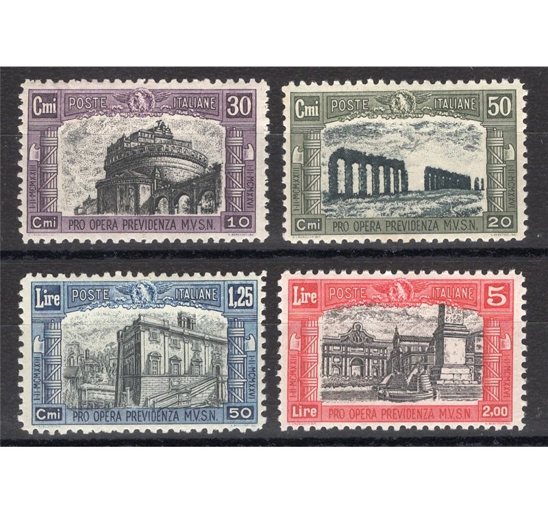 1928 - Milizia II, serie n° 220/23 con ottima centratura. Cert.: Biondi. Cat. € 900 (**)