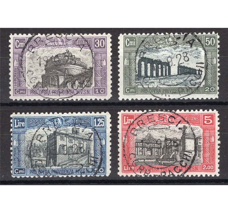 1928 - Milizia II, serie n° 220/23. Cert.: Biondi. Cat. € 1.250 (U)