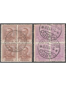 1928 - Emanuele Filiberto 7½ c. e 50 c. tipo Parmeggiani, serie n° 224/25 in quartina. Cat. € 450 (**)