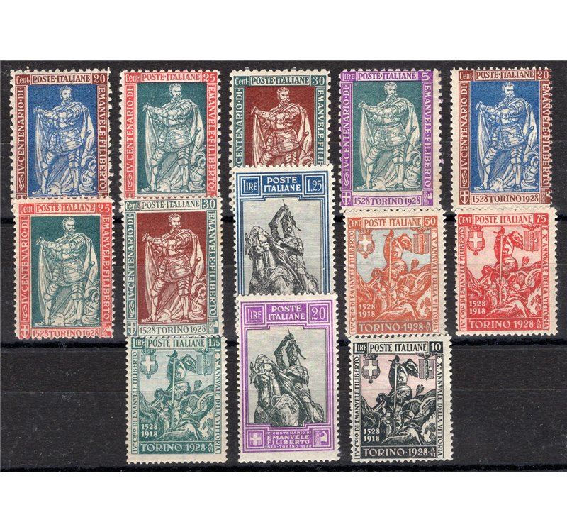 1928 - Emanuele Filiberto, serie n° 226/38. Cert.: Biondi. Cat. € 1.875 (**)