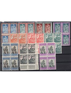 1928 - Emanuele Filiberto, serie n° 226/29 +233/38 in quartina. Cert.: Biondi. Cat. € 3.500 (**)