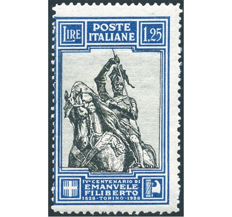 1928 - Emanuele Filiberto 1,25 £ dent. lineare 13¾, n° 235/i. Cert.: Biondi. Cat. € 2.500 (**)