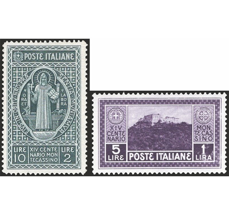 1929 - Montecassino, serie n° 262/68. Cat. € 150 (**)