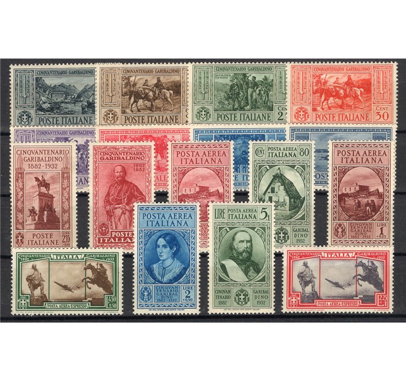 1932 - Garibaldi, serie n° 315/24 + P.A. 32/8 con ottima centratura. Cert.: Biondi. Cat. € 1.650 (**)