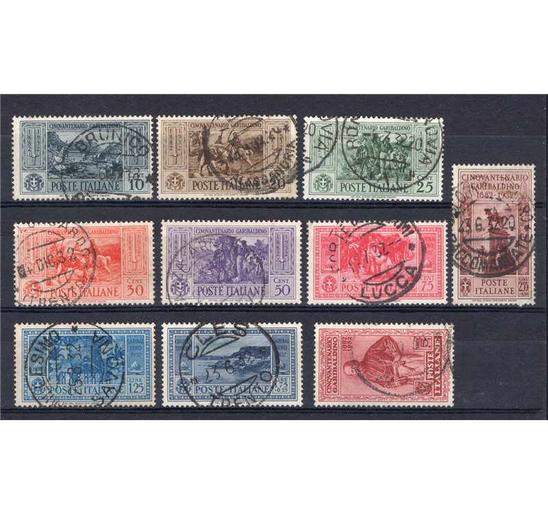 1932 - Garibaldi, serie n° 315/24 + P.A. 32/38. Cert.: Biondi. Cat. € 525 (U)