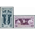 1933 - Anno Santo, serie n° 345/49 + P.A. 54/55 con ottima centratura. Cert.: Biondi. Cat. € 350 (**)