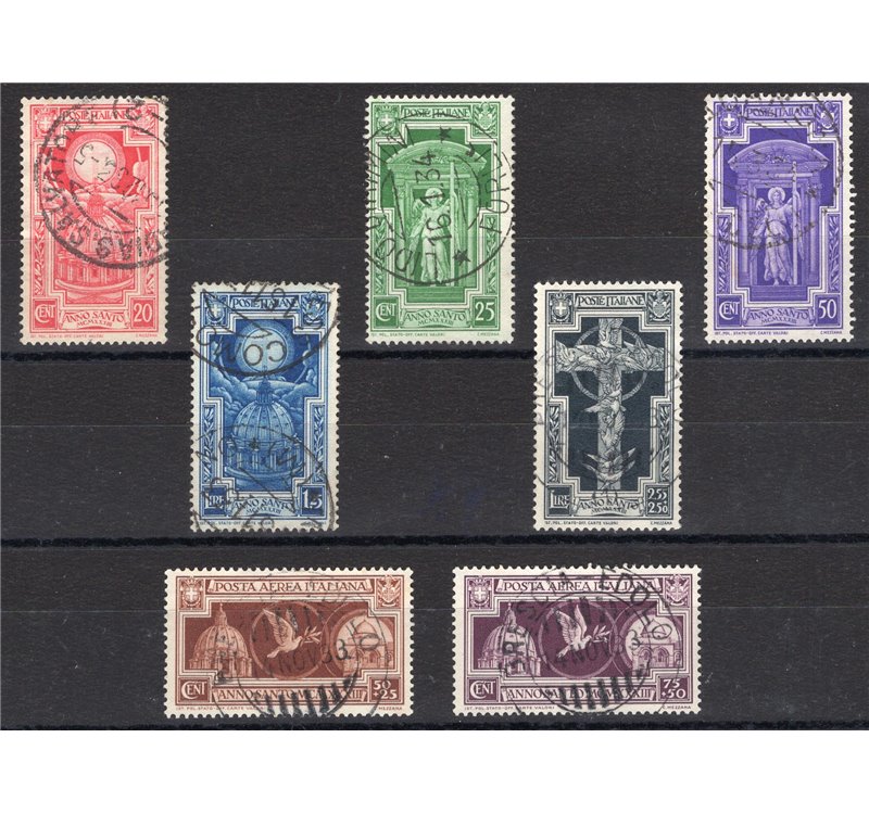 1933 - Anno Santo, serie n° 345/49 + P.A. 54/55. Cert.: IC. Cat. € 825 (U)