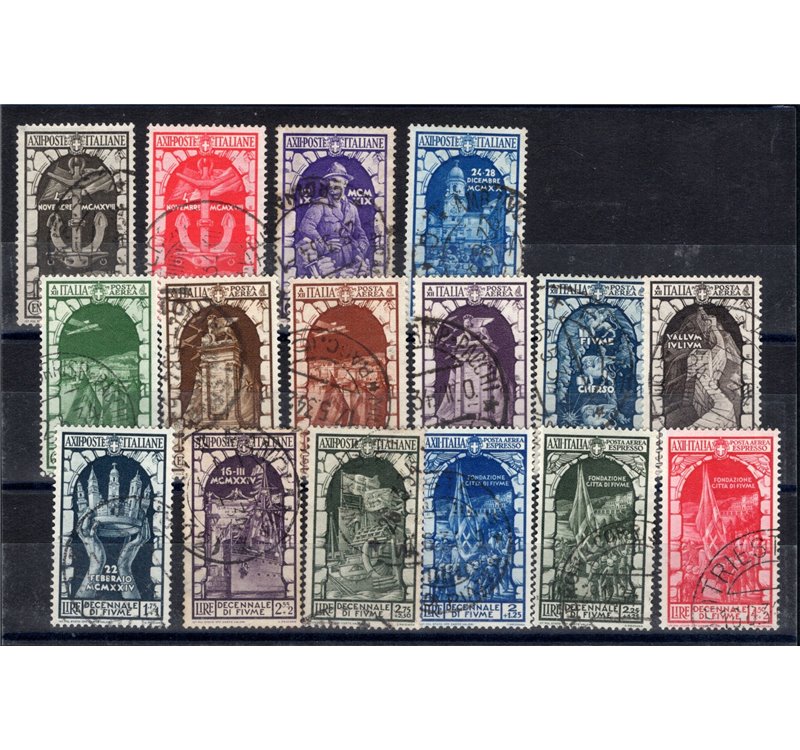 1934 - Decennale dell'Annessione di Fiume, serie n° 350/56 + P.A. 60/68. Firm.: Chia. Cert.: IC. Cat. € 420 (U)