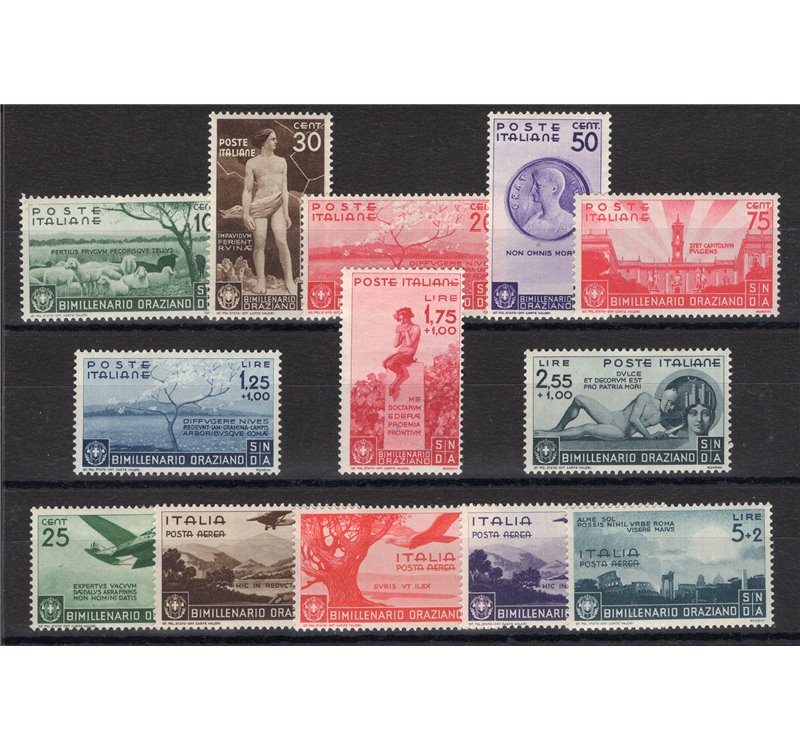1936 - Orazio, serie n° 398/405 + P.A. 95/99. Cert.: IC. Cat. € 700 (**)