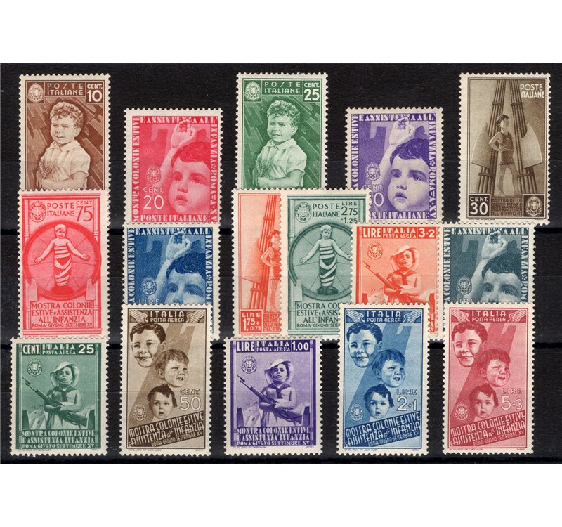 1937 - Colonie Estive, serie n° 406/15 + P.A. 100/5. Cert.: IC. Cat. € 900 (**)