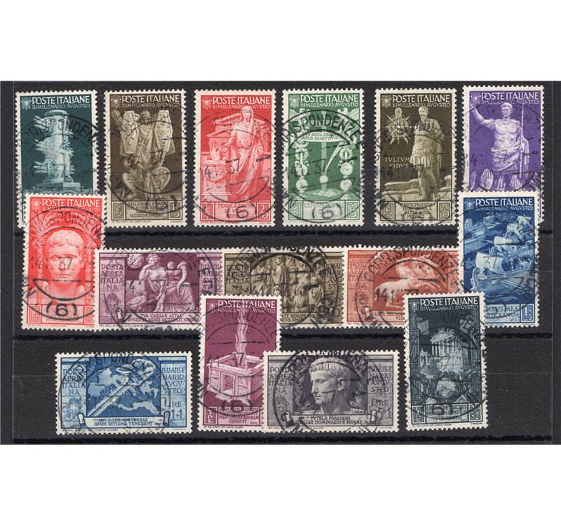 1937 - Augusto, serie n° 416/25 + P.A. 106/10 con annulli originali in data. Cert.: IC. Cat. € 1.800 (U)
