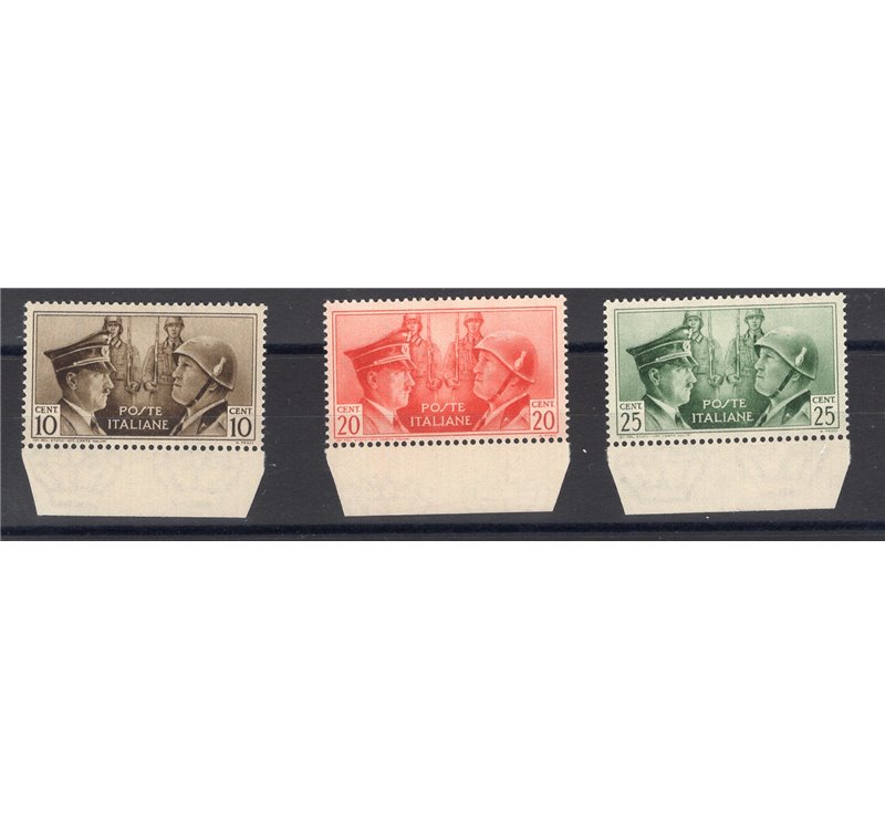 1941 - Fratellanza Italo Tedesca, serie n° 457A/C con ottima centratura. Cert.: Biondi. Cat. € 1.000 (**)