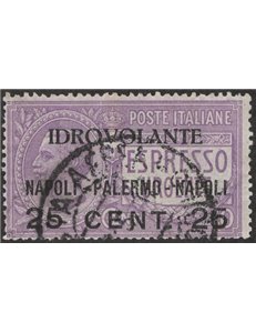 1917 - P.A. Volo Napoli - Palermo - Napoli 25 c., serie n° 2. Cat. € 85 (U)