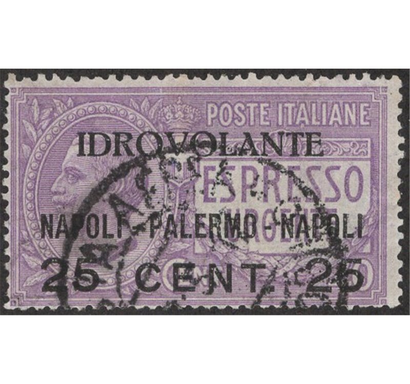 1917 - P.A. Volo Napoli - Palermo - Napoli 25 c., serie n° 2. Cat. € 85 (U)