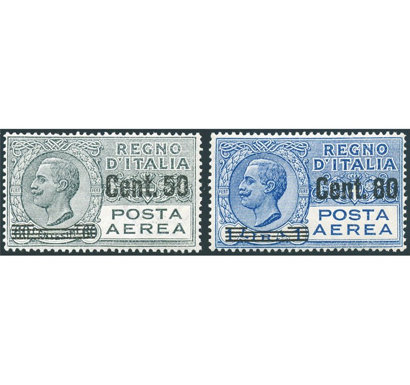 1926/28 - P.A. Vittorio Emanuele, serie n° 8/9 con ottima centratura. Cert.: Biondi. Cat. € 975 (**)